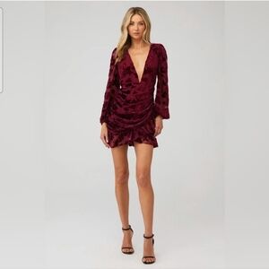 For Love And Lemons Penelope Deep Red Velvet Mini Dress Size Small